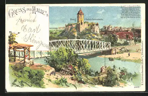 Künstler-AK Halle a / S., Burg Giebichenstein und Brücke