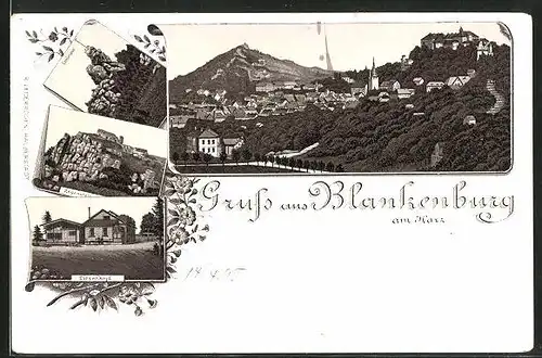 Lithographie Blankenburg am Harz, Grossvater, Regenstein, Ziegenkopf