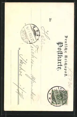 Lithographie Schierke, Bachpartie mit Fachwerkhaus und Kirche