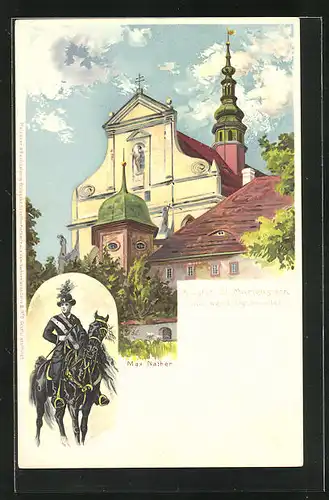 Lithographie Kloster St. Marienstern, Kloster und wend. Osterreiter, Max Näther