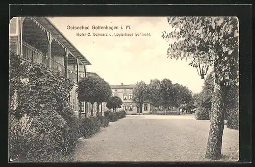 AK Boltenhagen i. M., Hotel O. Schwarz u. Hotel Schmahl