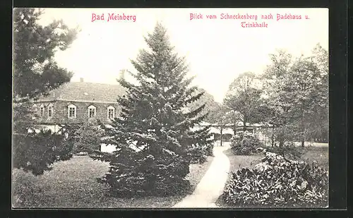 AK Bad Meinberg, Blick vom Schneckenberg nach Badehaus und Trinkhalle