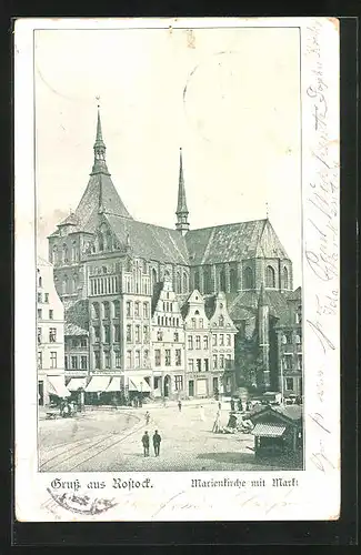 AK Rostock, Frauenkirche mit Markt