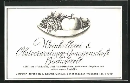 Vertreterkarte Bischofszell, Weinkellerei & Obstverwertungs-Genossenschaft Rud. Schmid