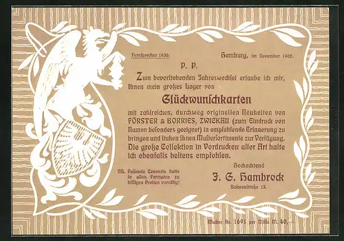 Vertreterkarte Hamburg, Glückwunschkarte Förster & Borries, Wappen Wappentier