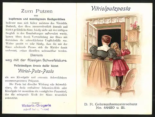 Vertreterkarte Cassel, Vitriol-Putz-Pasta, Mutter und Tochte am Fenster