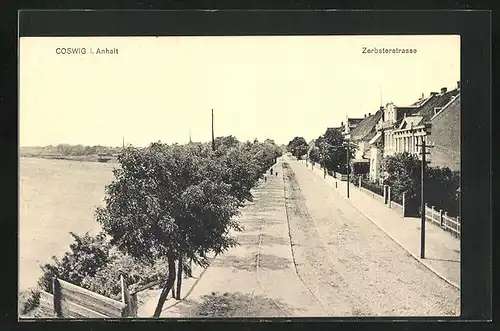 AK Coswig / Anhalt, Zerbsterstrasse am Wasser