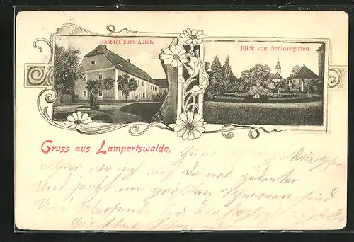 AK Lampertswalde, Gasthof zum Adler, Blick vom Schlossgarten