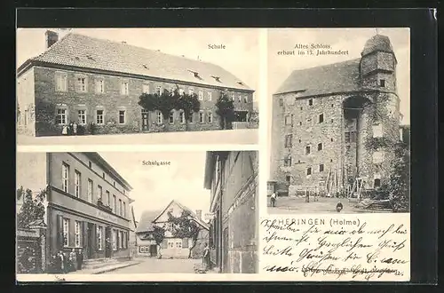 AK Heringen / Helme, Altes Schloss erbaut im 13. Jahrhundert, Schule, Schulgasse