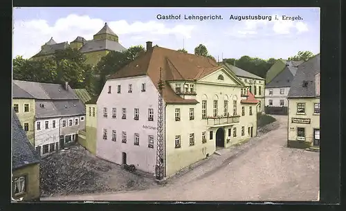 AK Augustusburg i. Erzgeb., Gasthof Lehngericht und Geschäft