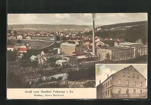 AK Falkenau i. Sa., Gasthof Falkenau, Teilansicht mit Fabrik