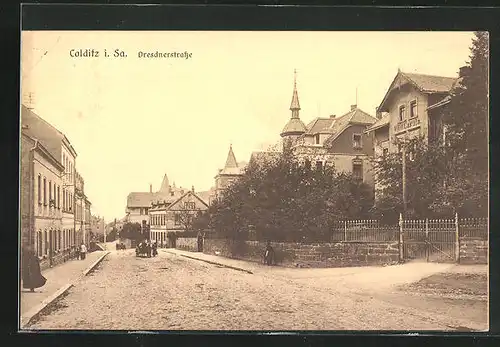 AK Colditz i. Sa., Dresdnerstrasse mit Villa Carola