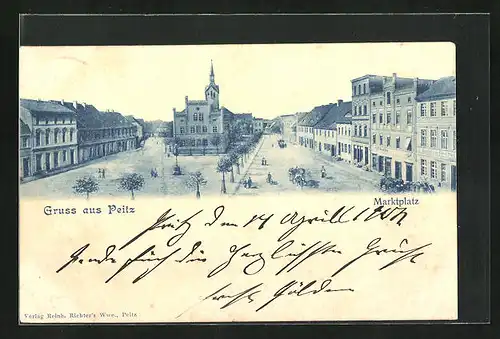 AK Peitz, Marktplatz mit Gasthof und Geschäften