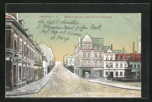 AK Meerane, Bismarckplatz und Bismarckstrasse