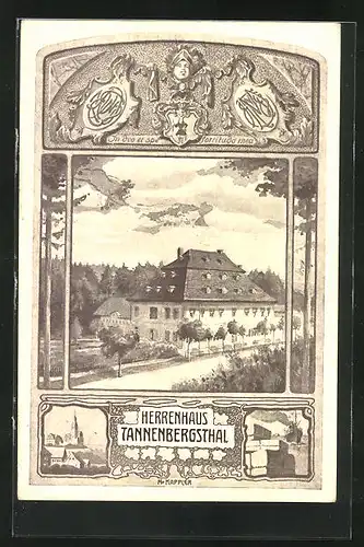 Künstler-AK Tannenbergsthal, Totalansicht des Herrenhauses