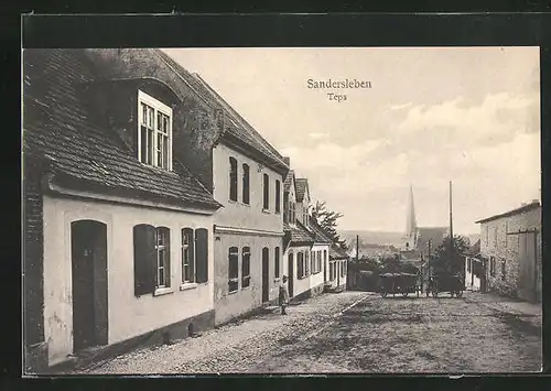 AK Sandersleben, Teps-Strasse mit Blick zur Kirche