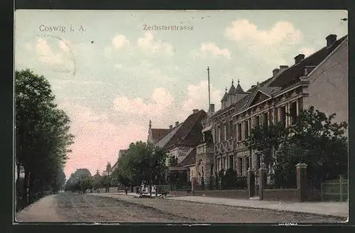 AK Coswig i. A., Zerbsterstrasse mit Gasthof zum Adler