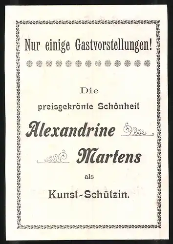 Werbekarte Circus G. Schumann & Circus Busch-Altona, Portrait Alexandrine Martens, preisgekrönte Schönheit