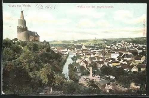 AK Weida, Ort von der Paulinenhöhe