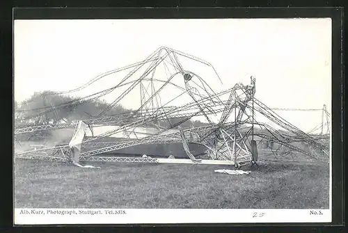 AK Echterdingen, Zeppelin-Luftschiff nach der Katastrophe am 5.8.1908, Gondel