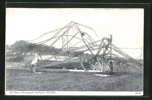 AK Echterdingen, Zeppelin-Katastrophe am 5.8.1908, zerstörte Gondel