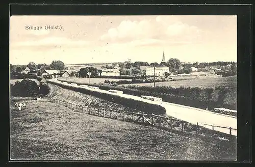 AK Brügge, Blick auf den Ort mit Landstrasse