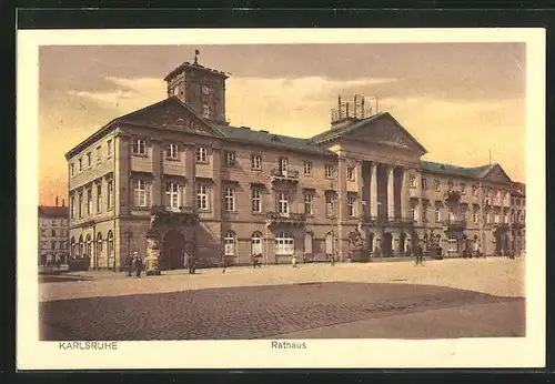 AK Karlsruhe, Rathaus am frühen Abend