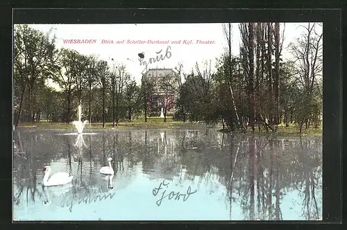 AK Wiesbaden, Blick auf Schiller-Denkmal und Kgl. Theater