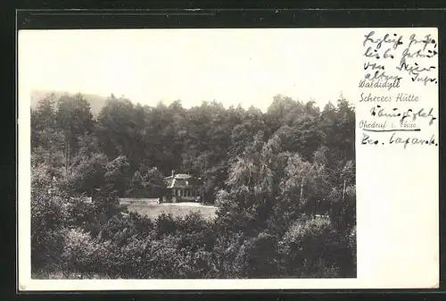 AK Oberhof i. Thür., Waldidyll Scherers Hütte aus der Vogelschau