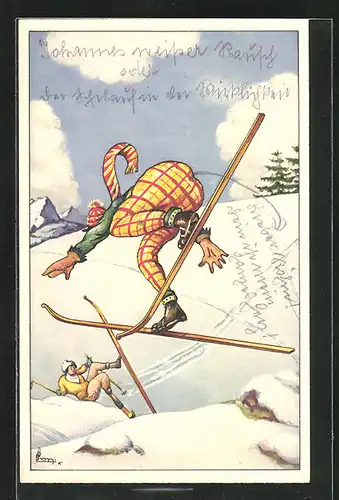 AK Mann und Frau beim Skifahren in den Bergen