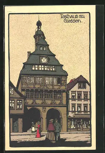 Steindruck-AK Giessen, Rathaus