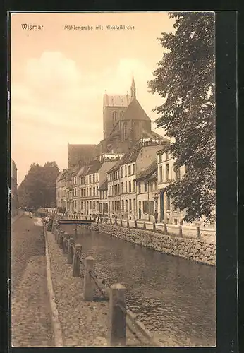AK Wismar, Mühlengrube mit Nikolaikirche