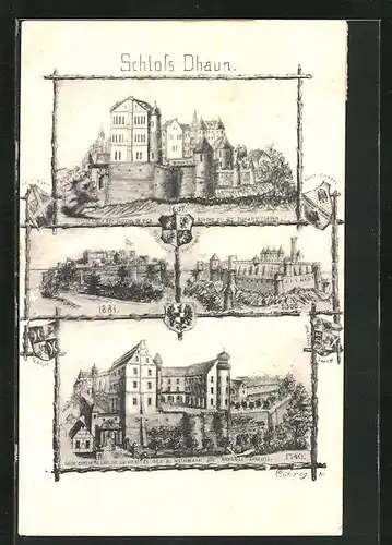 Künstler-AK Dhaun, Schloss Dhaun, Mehrfachansicht
