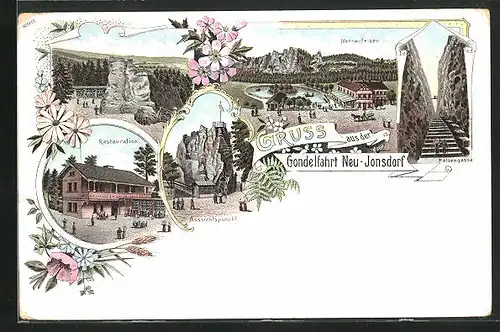 Lithographie Neu-Johnsdorf, Nonnenfelsen, Aussichtspunkt und Restaurant
