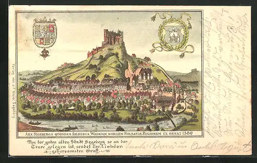 AK Segeberg, Gesamtansicht von 1580, Wappen