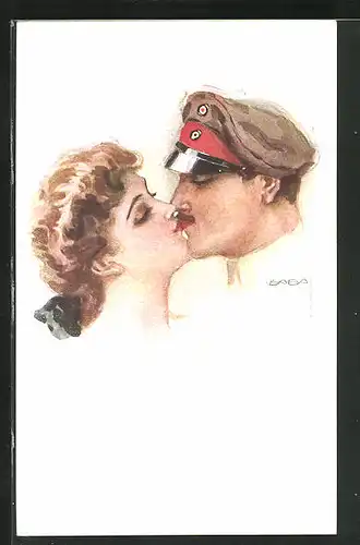 Künstler-AK Luis Usabal: Soldat küsst seine Frau