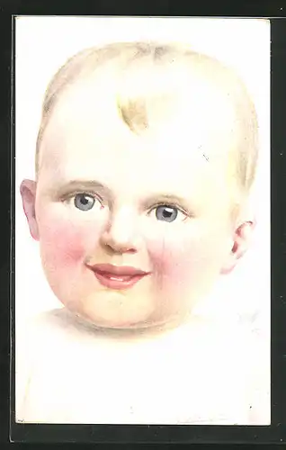 Künstler-AK Eduard Reckziegel: Niedliches Baby mit blauen Augen