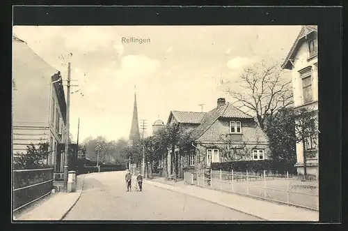 AK Rellingen, Strassenpartie mit Kirchturm