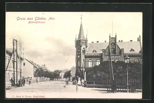 AK Güsten, Bahnhofstrasse mit Kaiserl. Postamt