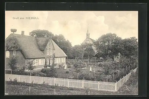 AK Niebüll, Ortsansicht mit Kirche