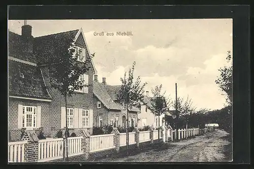 AK Niebüll, Dorfstrasse mit Gebäudezeile