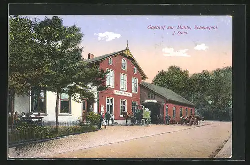 AK Schenefeld, Gasthof Zur Mühle mit Pferdekutsche