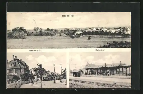 AK Biederitz, Bahnhof mit Passagieren, Restaurant in der Bahnhofstrasse