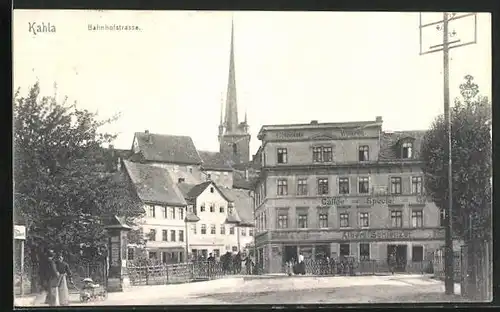 AK Kahla, Kolonialwaren in der Bahnhofstrasse