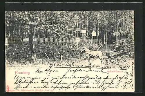 AK Pinneberg, Bahnhofstrasse mit Pferdewagen