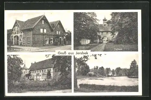 AK Jersbek, Kolonialwarengeschäft von Gustav Nuppenau, Torhaus, Schloss