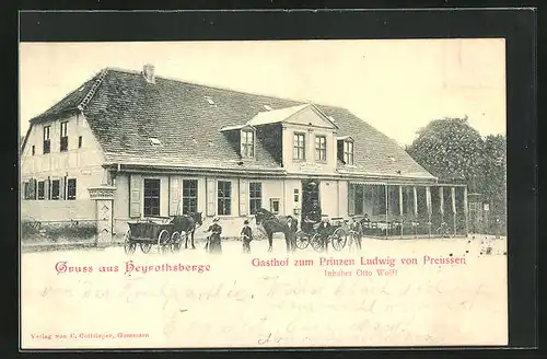 AK Heyrothsberge, Gasthof zum Prinzen Ludwig von Preussen mit Pferdewagen