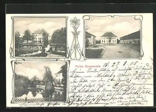 AK Gravenstein, Palais Gravenstein mit Garten und Teich