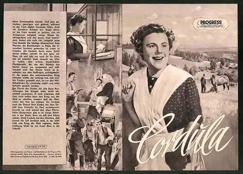 Filmprogramm PFI, Cordula, Paula Wessely, Attila Hörbiger, Regie: G. Ucicky