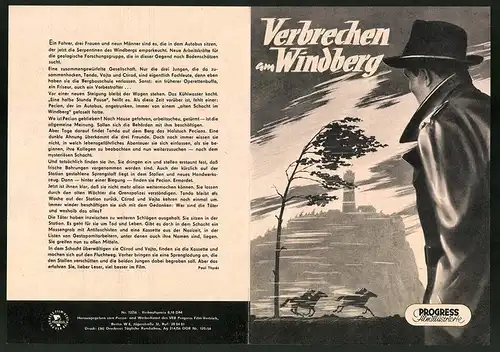 Filmprogramm PFI Nr. 72 /56, Verbrechen am Windsberg, Josef Vinklar, Stanislav Fiser, Regie: Jiri Sequens